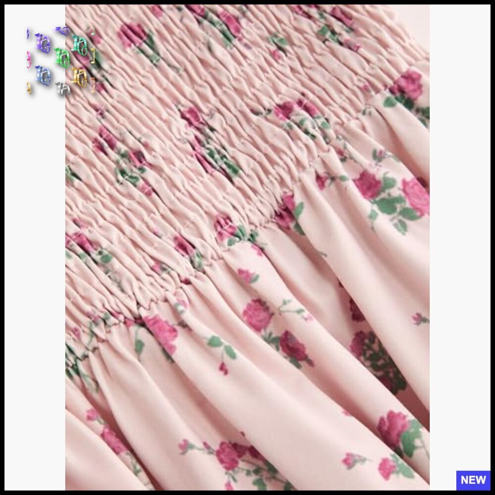 Floral Square Neck Sleeveless Midi Dress A Line Casual Summer Sundress - Picture 3 of 6